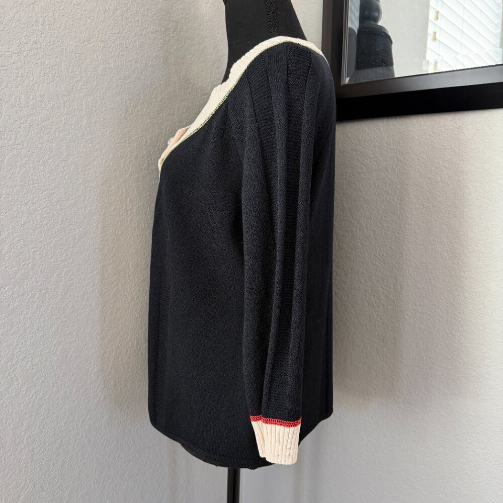 ST. JOHN Sport Wool Cardigan Sweater Black Cream Button Front Small - Picture 6 of 12